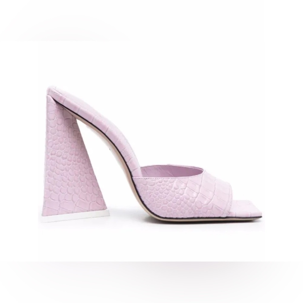 The Attico Lilac Croc-Embossed Leather Block Heel Mules